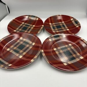 Red Green Plaid  Raymond Waites Cornucopia Dessert/Salad Plates Red Tartan Set 4